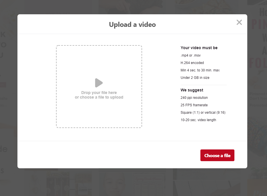 screenshot of how to upload video to Pinterest