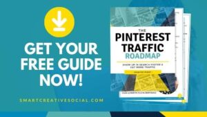Graphic showing mockup of free Pinterest Traffic Roadmap Guide